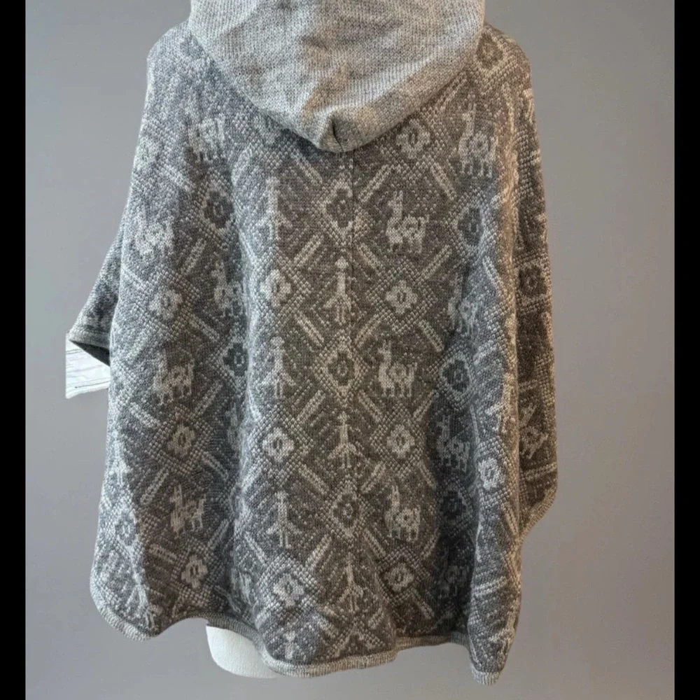 Alpaca Connection Sweater Hooded Cardigan Wooden Toggle Alpaca Wool Blend Poncho